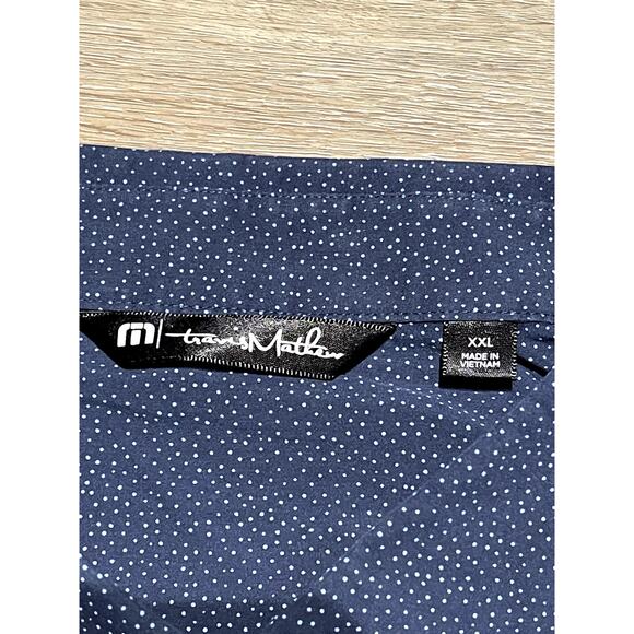 TravisMathew Men's Button Up SS Golf Shirt XXL Blue Print Cotton/Spandex Blend - Picture 3 of 7